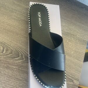 Top Moda Women's Black Slide Sandals